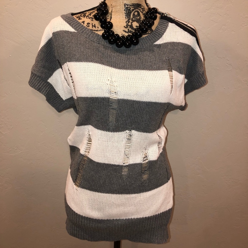 Forever 21 Distressed Striped Sweater-Like New